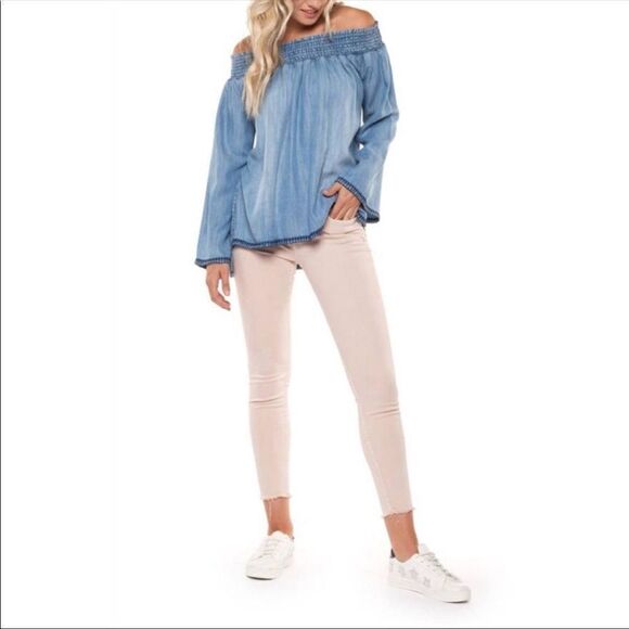 Dex off shoulder tencel chambray denim shirt S - Picture 4 of 12